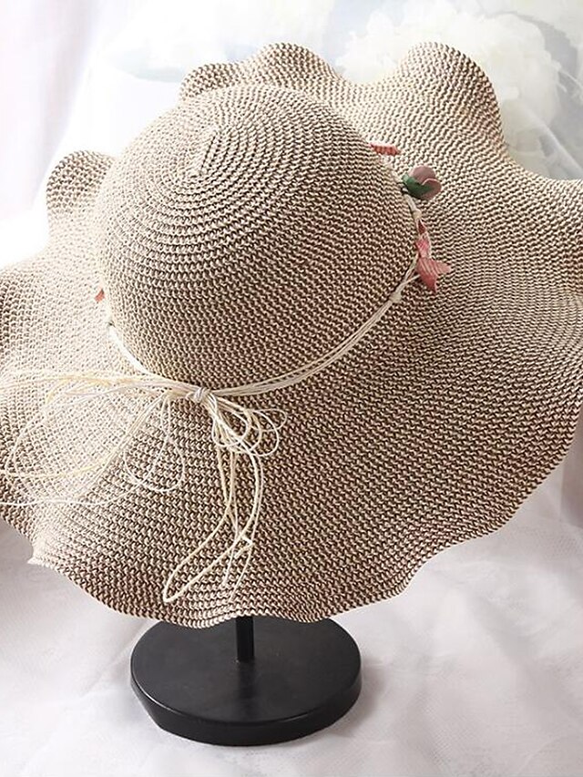  Women's Active Basic Cute Straw Straw Hat Sun Hat-Solid Colored Floral All Seasons Beige Khaki