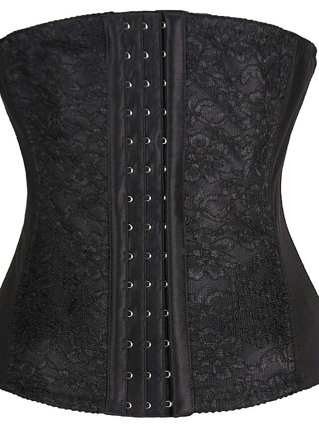  Women's Hook & Eye Underbust Corset - Solid Colored / Sexy / Flower, Lace / Classic / Stylish Red Black Beige XS S M
