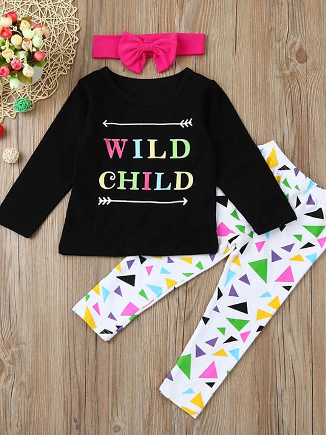  Kids Toddler Girls' Active Basic Geometric Print Rainbow Print Long Sleeve Regular Regular Cotton Clothing Set Black