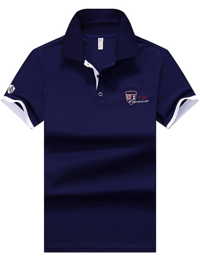 Men's EU / US Size Cotton Slim Polo - Solid Colored Shirt Collar Blue