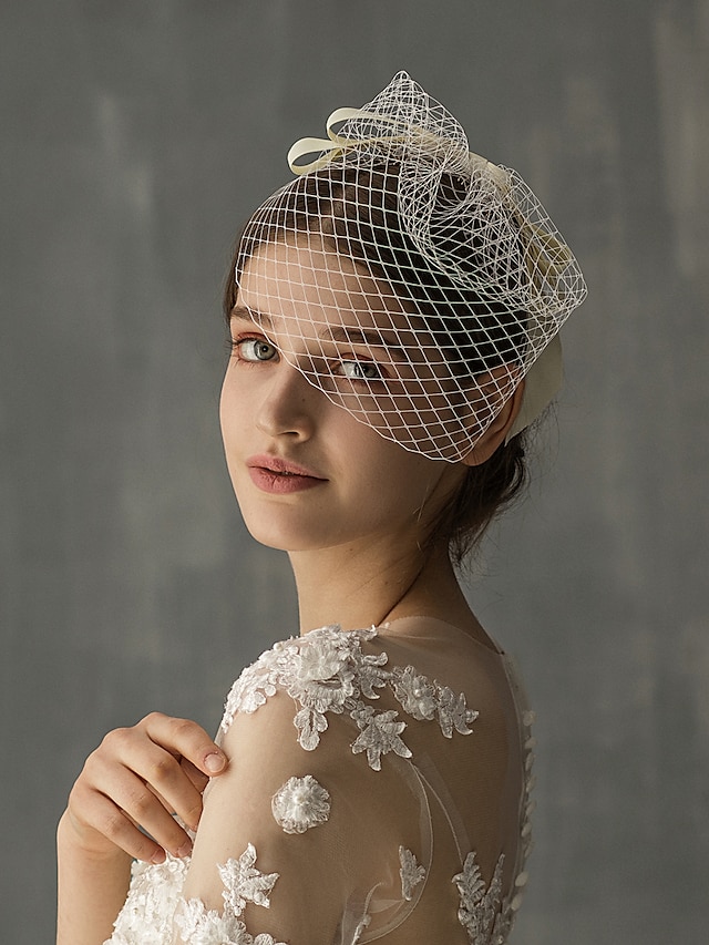  1 capa Elegante Velos de Boda Velos de colorete / Velos de jaula de pájaros con Lazo de Cinta Tul