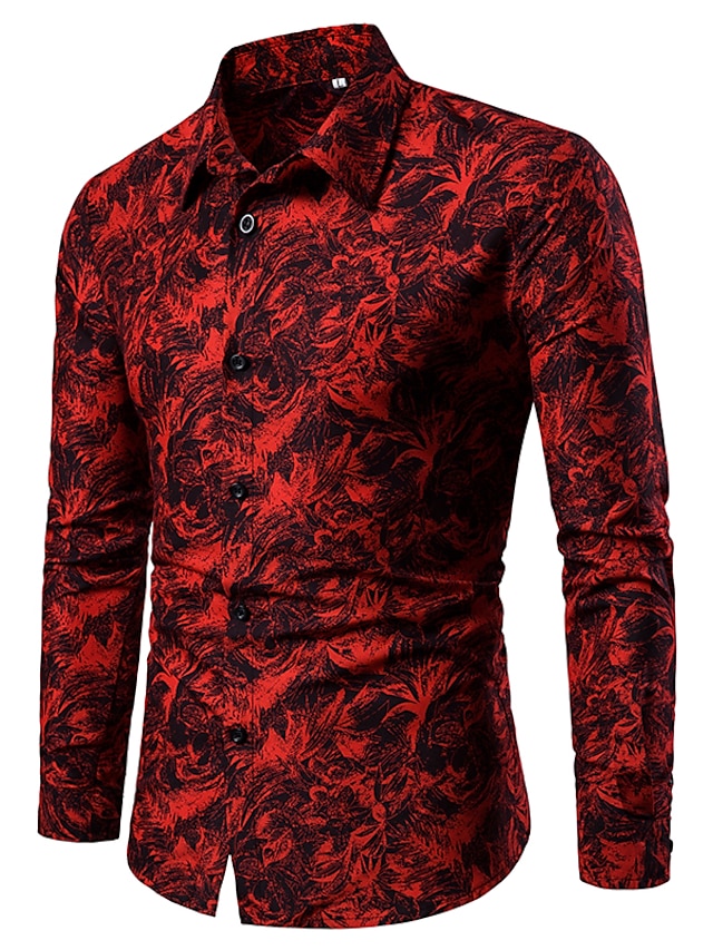  Herre Skjorte Aloha skjorte Geometrisk Krave Blå Rød Hvid Daglig Weekend Langærmet Tøj Årgang Mode Retrorød
