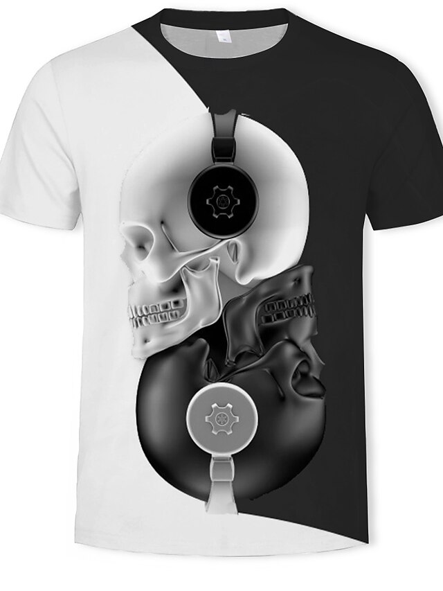  Herren T-Shirt Hemd Grafik 3D Totenkopf Motiv Rundhalsausschnitt Alltag Täglich Bedruckt Kurzarm Regular Fit Oberteile Strassenmode Übertrieben Schwarz / Sommer