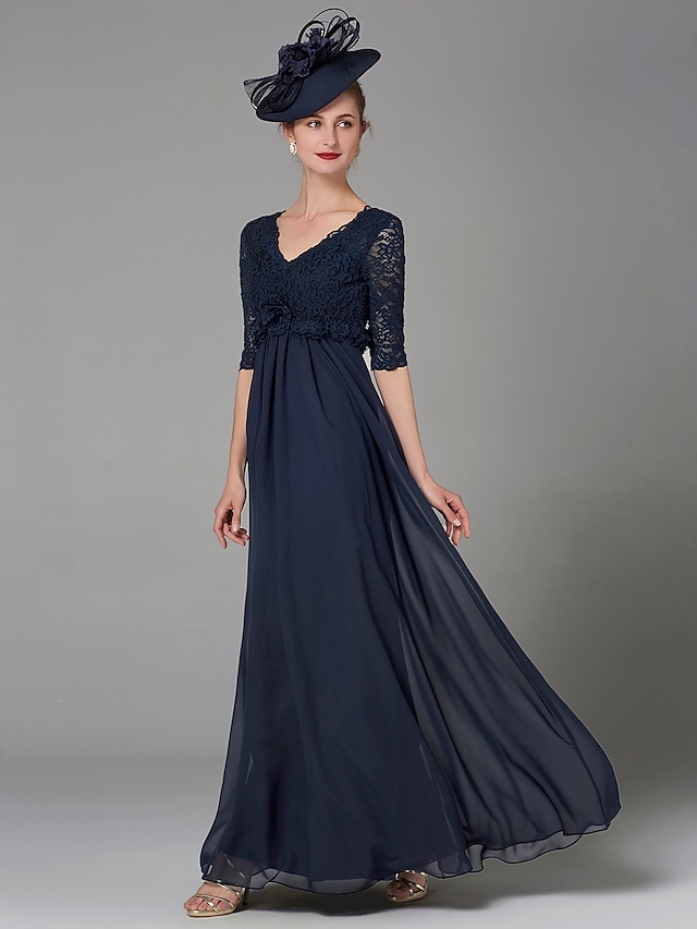 A-line Mother Of The Bride Dress Elegant & Luxurious V Neck Floor 