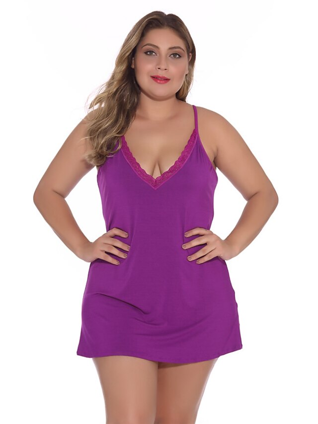  Women's Lace Plus Size Sexy Babydoll & Slips Nightwear Solid Colored Wine Purple Red S M L