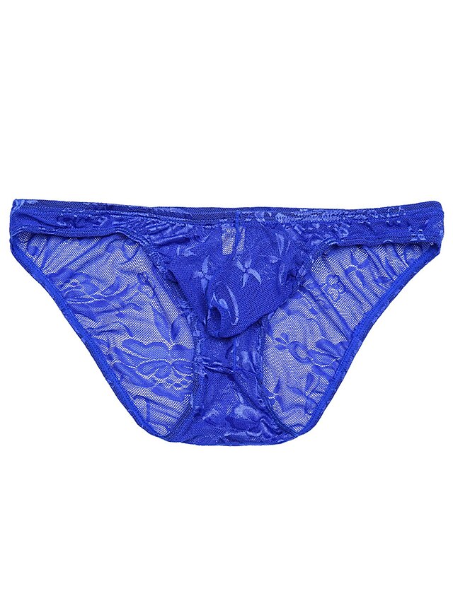  Men's Lace Briefs Underwear - Asian Size 1 Piece Low Waist Black Purple Blue M L XL
