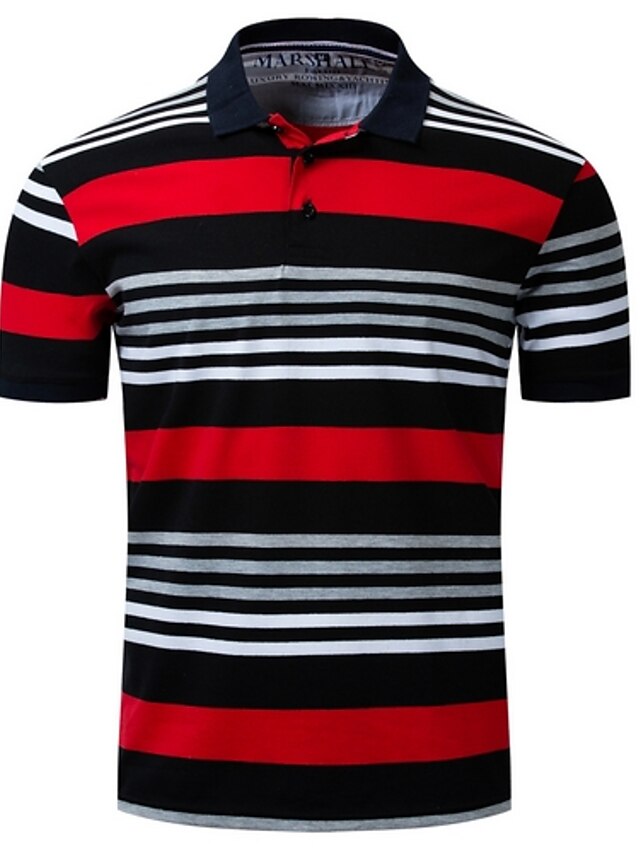  Men's Slim Polo - Striped Shirt Collar Red