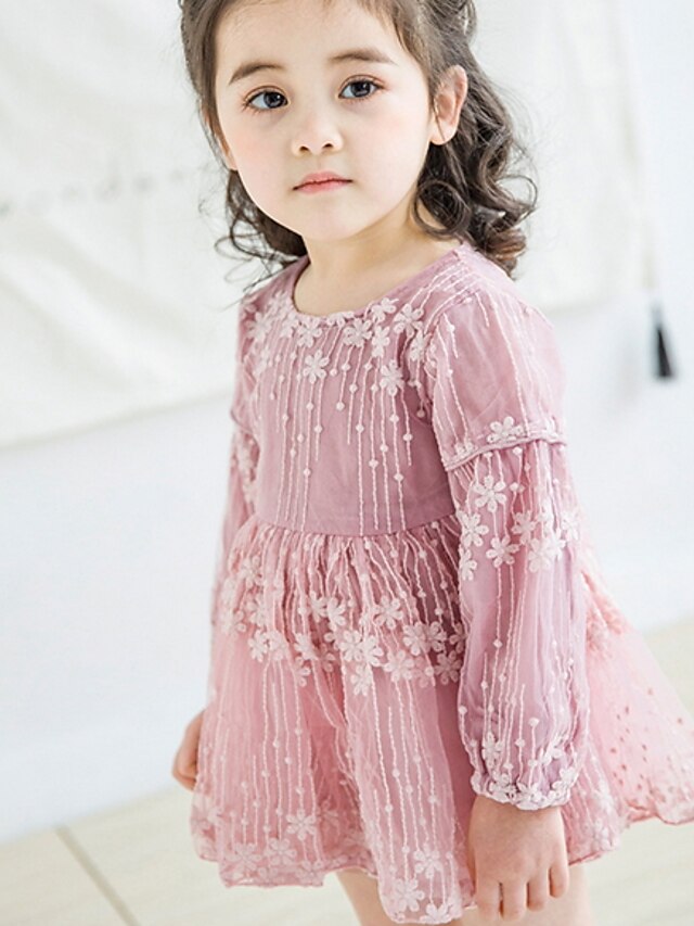  Μωρό Κοριτσίστικα Βασικό Μονόχρωμο Μακρυμάνικο Φόρεμα Βυσσινί / Νήπιο