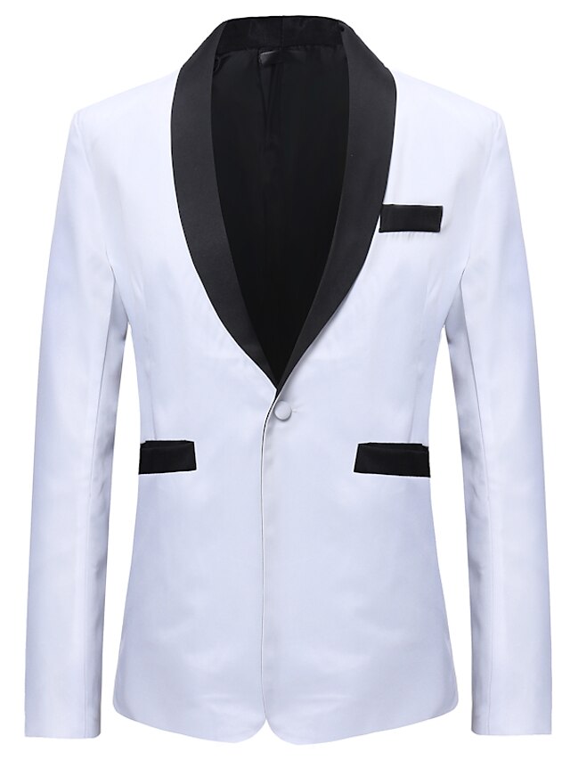  Men's Blazer, Solid Colored / Color Block Peaked Lapel Rayon / Polyester White / Black / Slim