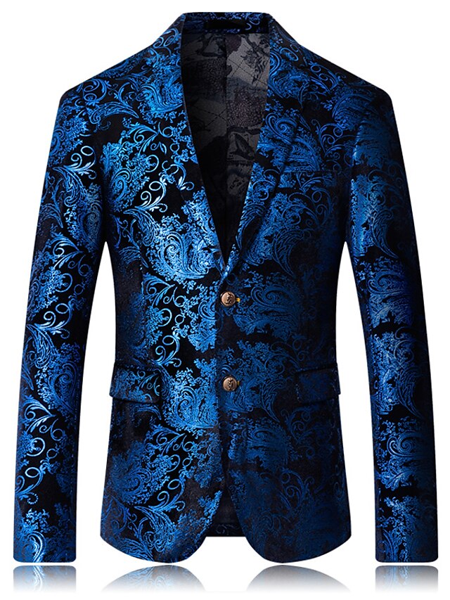  Men's Blazer Blazer Geometric Regular Fit Rayon / Polyester Men's Suit Blue - Peaked Lapel