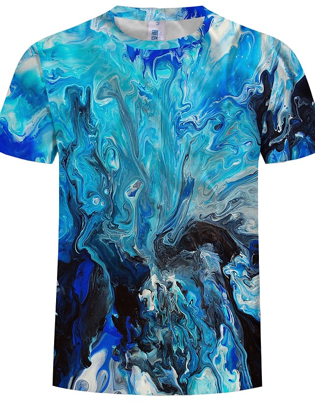  Miesten Pluskoko T-paita Abstrakti Kuvitettu Painettu Topit Pyöreä kaula-aukko Vaalean sininen