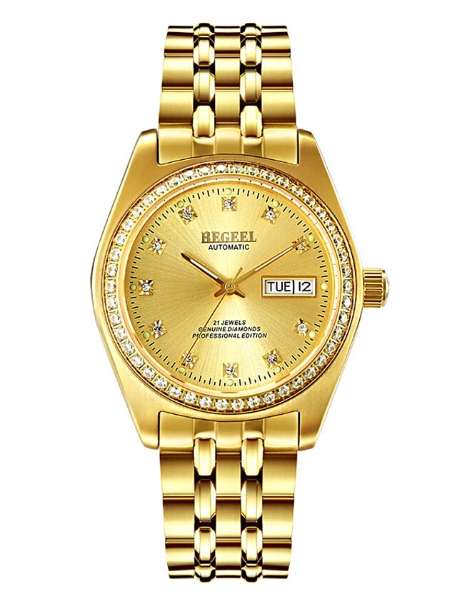  Begeel Men's Mechanical Watch Japanese Automatic self-winding Gold 50 m Water Resistant / Waterproof Calendar / date / day Analog - Digital Fashion - Gold