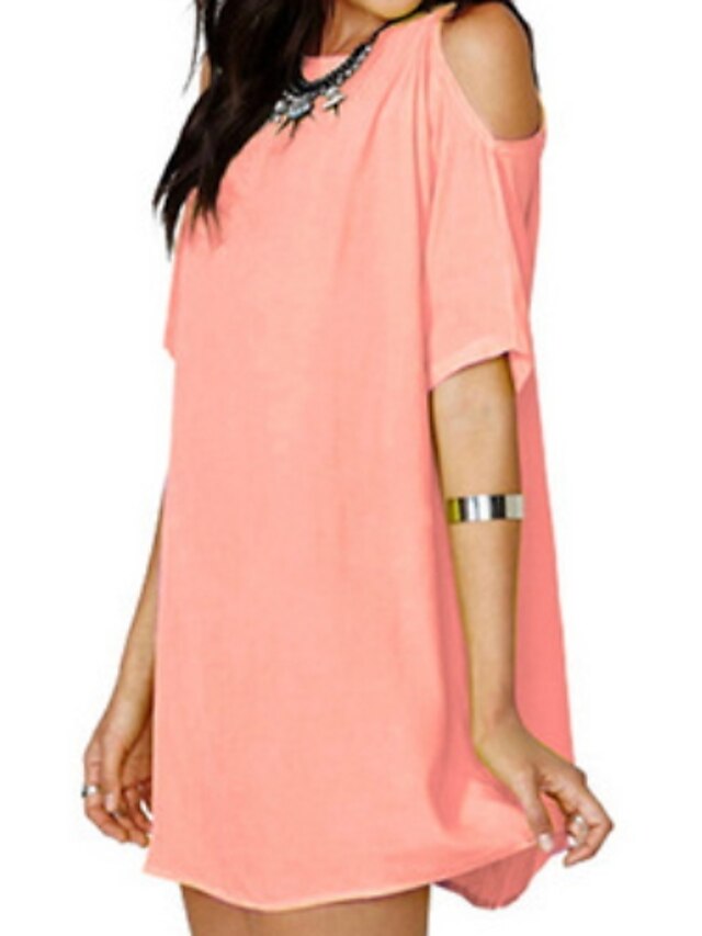  Women's Basic Chiffon Dress - Solid Colored Black White Blushing Pink S M L XL
