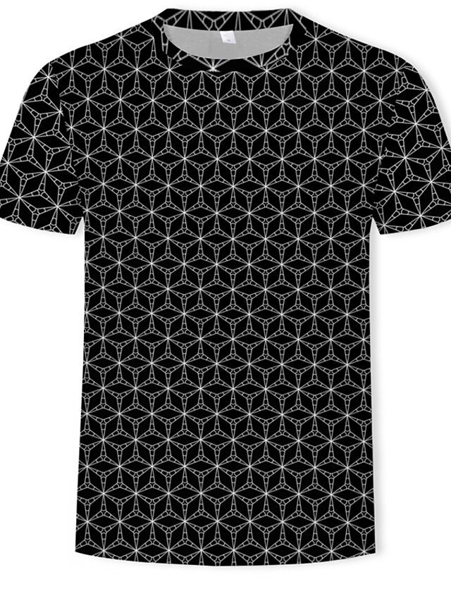  Herre Geometrisk Trykt mønster T-shirt Rund hals Sort