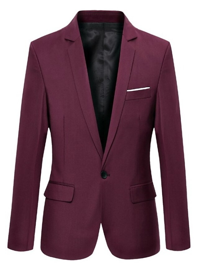  Men's Plus Size Blazer, Solid Colored Shirt Collar Polyester Black / Wine / Navy Blue