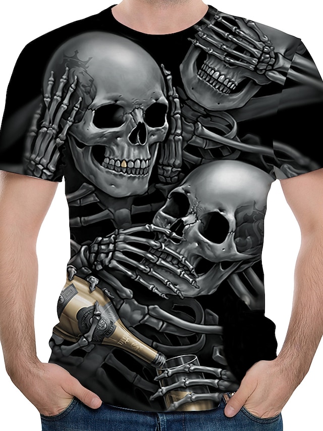  Men's Tee T shirt Tee Shirt Designer Summer Short Sleeve Graphic Patterned 3D Skull Round Neck Casual Daily Print Clothing Clothes Designer Basic Casual Black