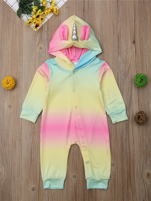  Baby Girls' Active Basic Color Block Long Sleeve Overall & Jumpsuit Rainbow