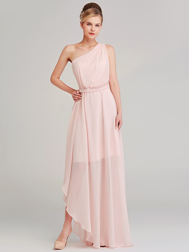  A-Line Special Occasion Dresses Celebrity Style Dress Formal Evening Sweep / Brush Train Sleeveless One Shoulder Chiffon with Sash / Ribbon Split Front 2024