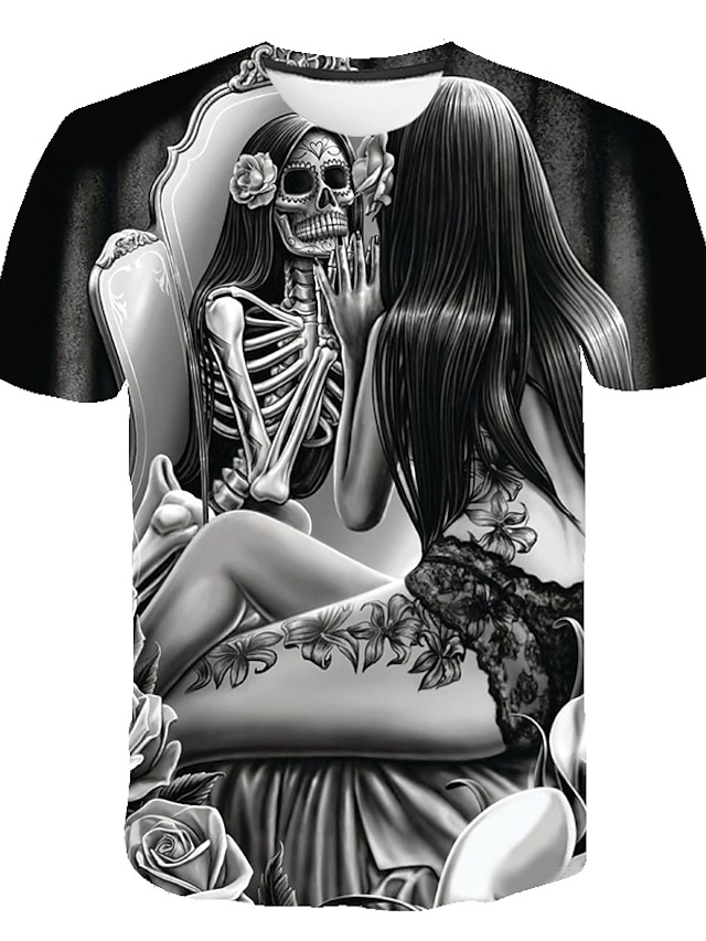  Men's T shirt Tee Shirt Designer Summer Graphic 3D Skull Plus Size Short Sleeve Round Neck Street Daily Print Clothing Clothes Designer Basic Dark Gray