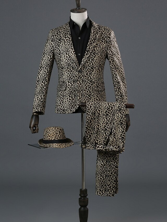  Men's Suits Notch Lapel Polyester Brown / Slim