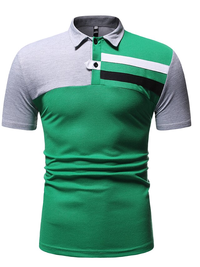  Men's Polo Tennis Shirt Color Block Patchwork Tops Cotton Shirt Collar Green Black Red