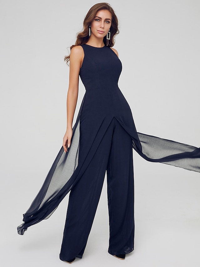  Jumpsuits Special Occasion Dresses Elegant Dress Wedding Guest Formal Evening Floor Length Sleeveless Jewel Neck Chiffon with Draping Slit 2024