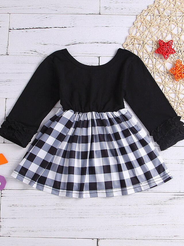  Baby Girls' Basic Cotton Check Long Sleeve Dress Black / Toddler