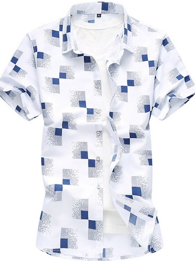  Men's Shirt Check Plus Size Tops White Navy Blue Light Blue