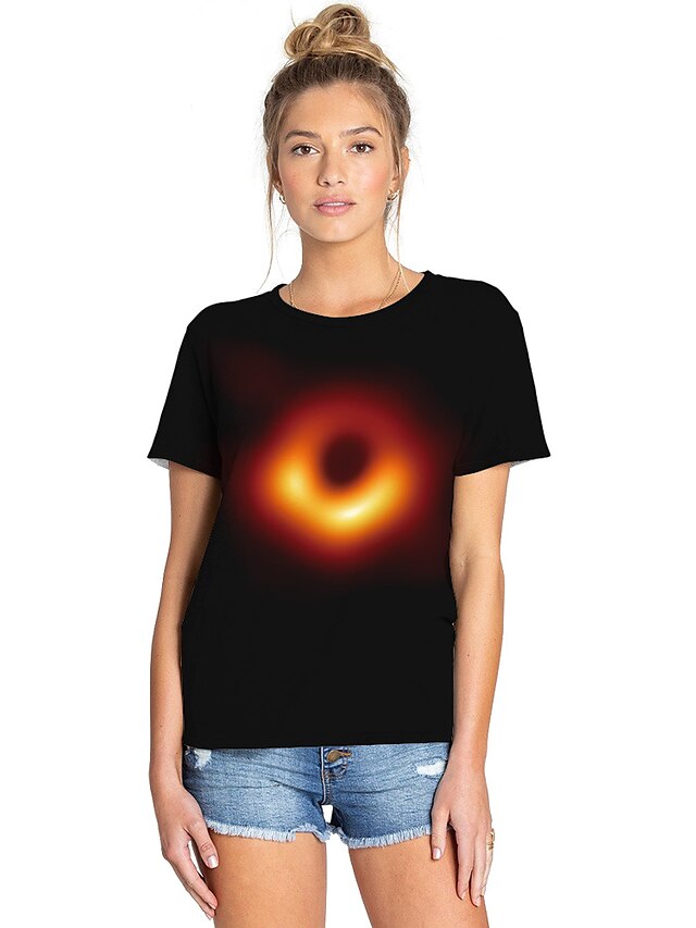  Naisten T-paita Galaksi Väripalikka 3D Pluskoko Pyöreä kaula-aukko Painettu Topit Katutyyli Liioiteltu Musta