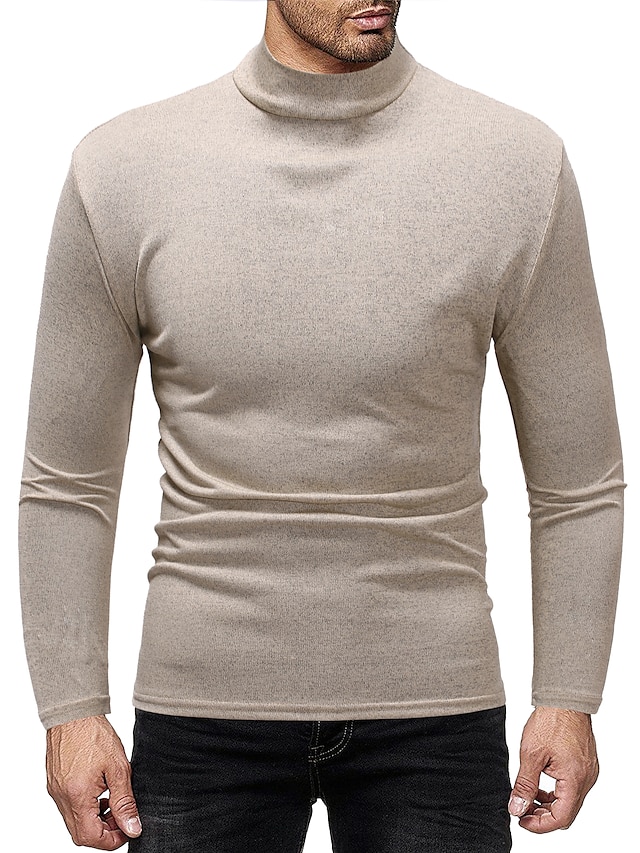  Men's Solid Colored Long Sleeve Slim Pullover Sweater Jumper, Round Spring / Fall Black / Khaki / Light gray XL / XXL / XXXL