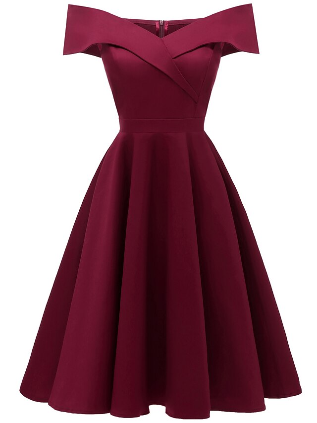  A-Line Cocktail Dresses Hot Dress Homecoming Cocktail Party Knee Length Short Sleeve Off Shoulder Cotton with Pleats 2024