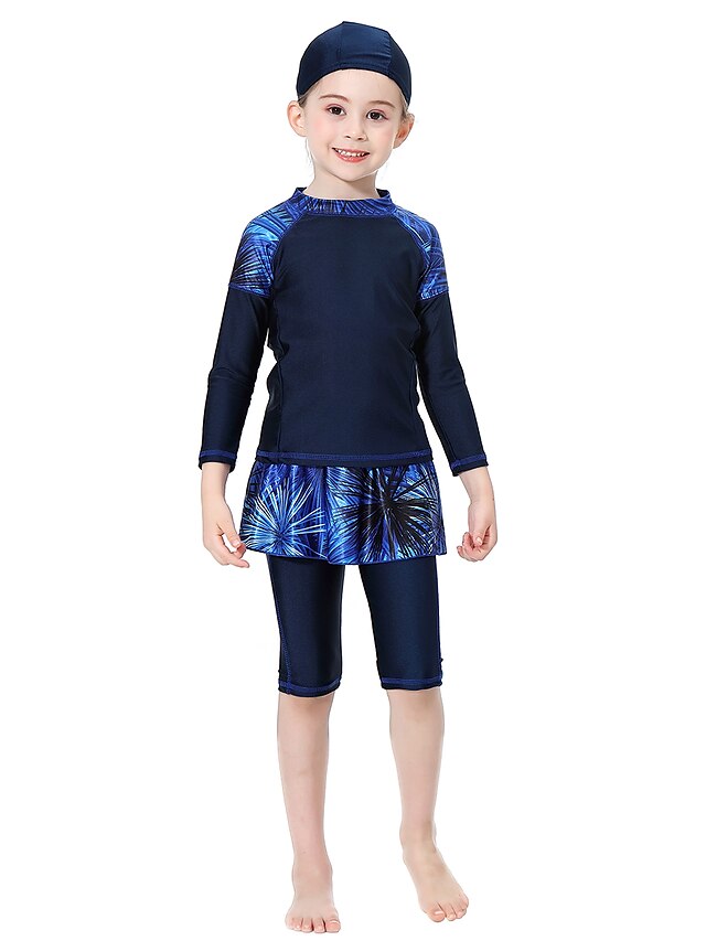  Kids Girls' Swimwear Swimsuit Print Swimwear Geometric Gray Black Navy Blue Basic Bathing Suits