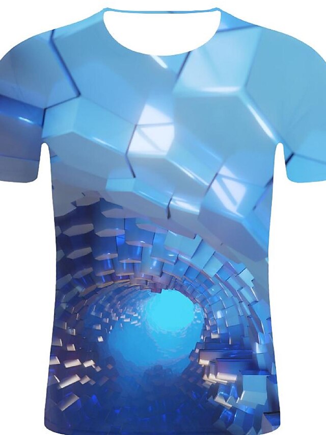  Herrn 3D / Regenbogen / Grafik - Rockig / Übertrieben Übergrössen Baumwolle T-shirt, Rundhalsausschnitt Druck Blau