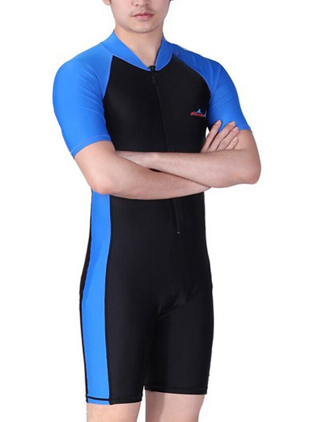  Dive&Sail Men's Rash Guard Dive Skin Suit UV Sun Protection UPF50+ Breathable Short Sleeve Swimwear Front Zip Swimming Diving Surfing Snorkeling Patchwork Autumn / Fall Spring Summer / Quick Dry