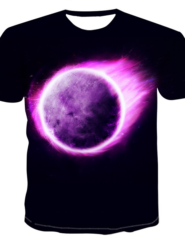  Miesten T-paita Galaksi Color Block 3D Painettu Topit Pyöreä kaula-aukko Musta