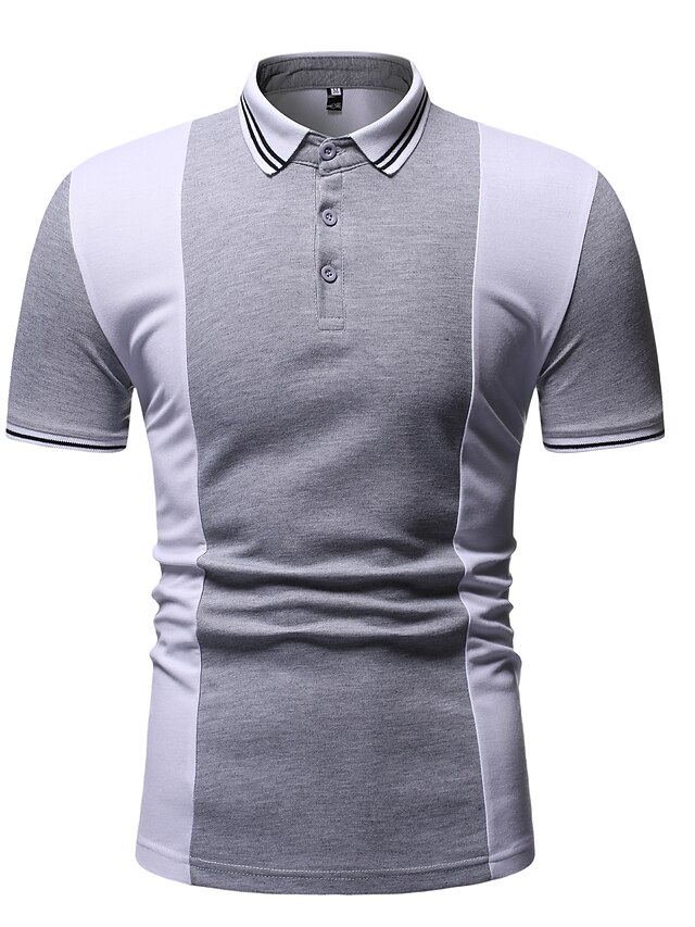  Men's Polo Color Block Patchwork Tops Cotton White Black Light gray