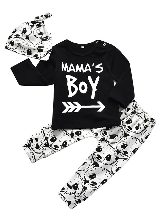  Baby Boys' Casual Active Print Print Long Sleeve Regular Clothing Set Black / Toddler