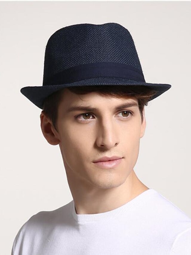 Men's Straw Hat Straw Linen Active 1930s - Solid Colored Summer Black ...