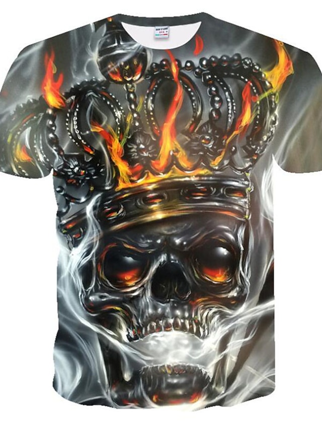  Men's T shirt Tee Designer Summer Short Sleeve Graphic Patterned 3D Skull Plus Size Round Neck Going out Casual Daily Print Clothing Clothes Designer Casual Rock Gray