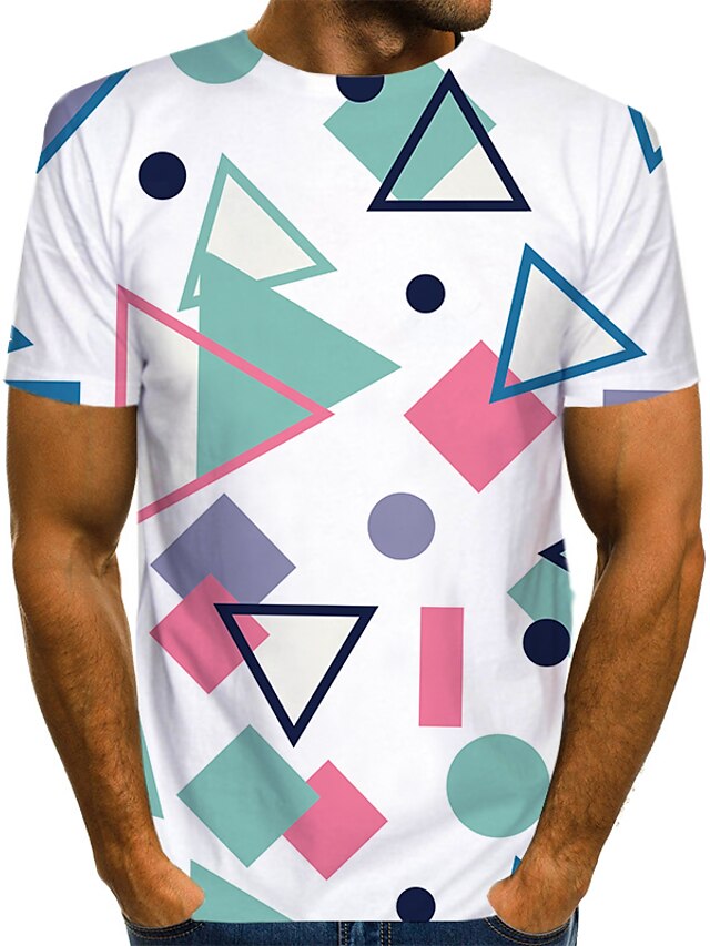  Men's T shirt Graphic Color Block 3D Print Short Sleeve Daily Wear Tops Streetwear Exaggerated White
