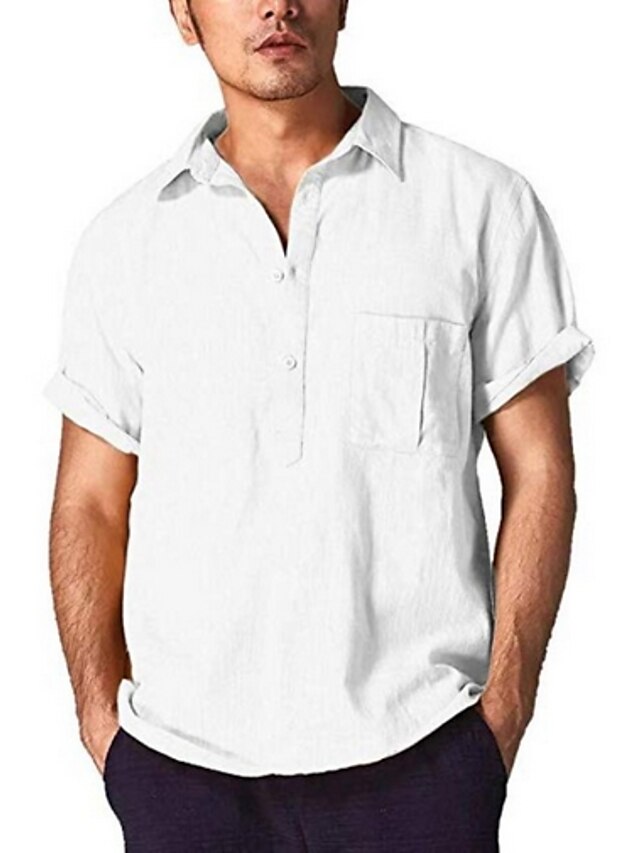  Men's Daily Wear Shirt - Solid Colored Black / Short Sleeve