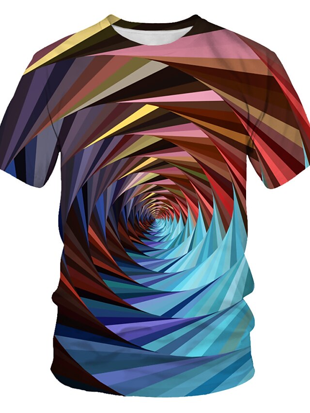  Rund hals Herre - Farveblok / 3D / Grafisk Trykt mønster Basale / Punk & gotisk EU / US størrelse T-shirt Regnbue / Kortærmet