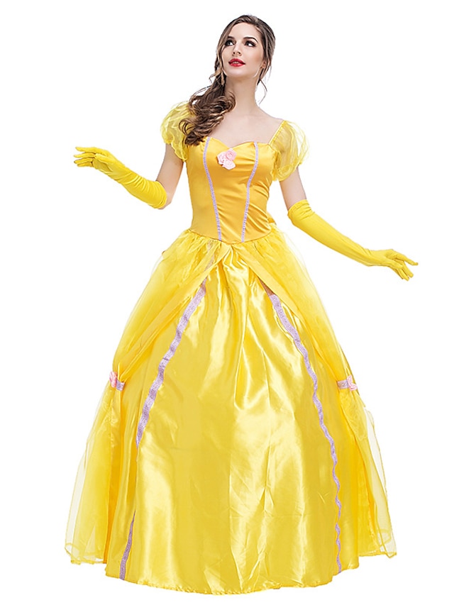  Prinzessin Märchen Ziemlich Kleid Blumenmädchen Kleid Damen Film Cosplay A-Linie Prinzessin Gelb Karneval Silvester Kleid Handschuhe