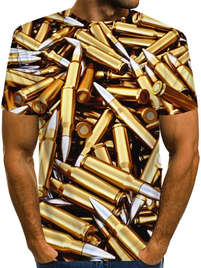  Men's T shirt Graphic Machine Print Short Sleeve Daily Wear Tops Streetwear Exaggerated Round Neck Gold / Club