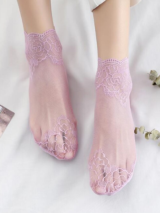  Women's Thin Socks - Lace 30D Blushing Pink Khaki White One-Size