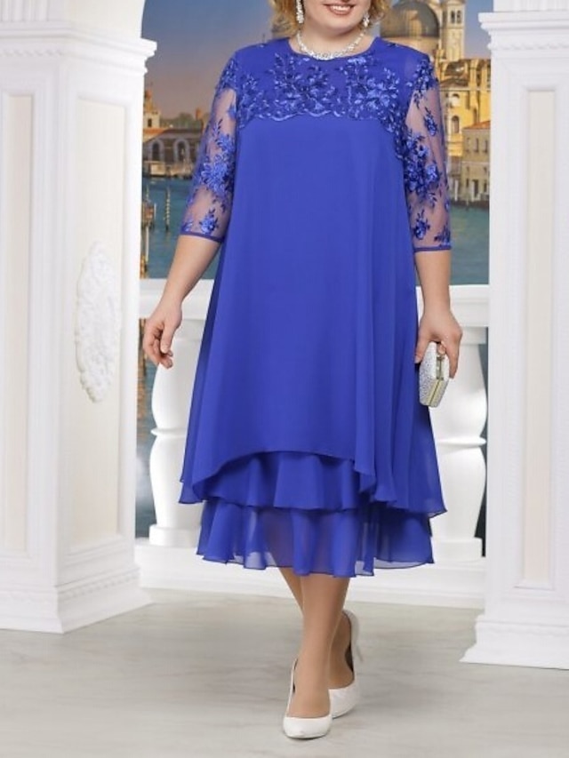Two Piece A-Line Mother of the Bride Dress Plus Size Jewel Neck Ankle ...