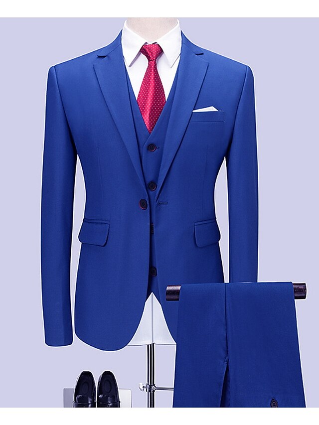  Men's Suits Plus Size Solid Colored Blue L / XL / XXL / Slim
