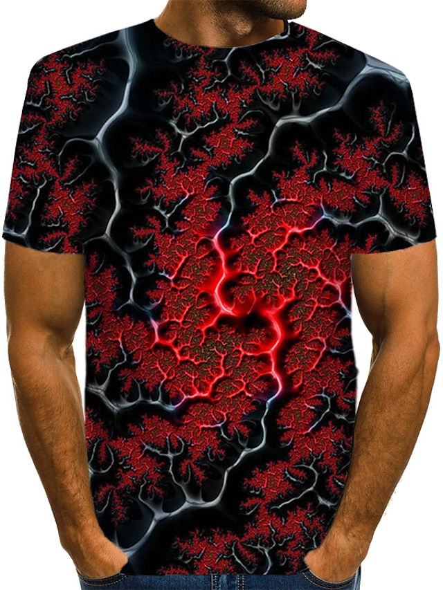  Men's T shirt Tee Shirt Designer Summer Abstract Short Sleeve Round Neck Daily Wear Club Print Clothing Clothes Designer Streetwear Exaggerated Red