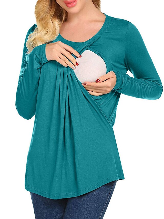  Women's Maternity Solid Colored T-shirt Basic Casual Daily Wear Green