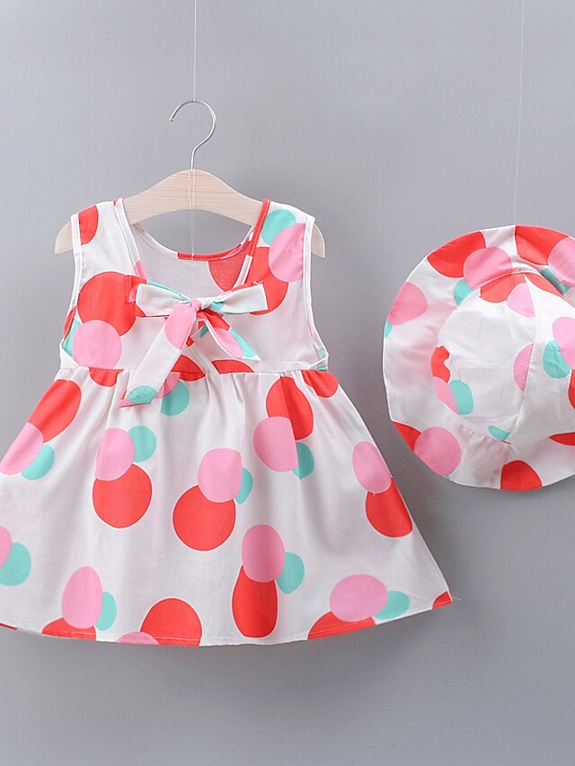  Baby Girls' Basic Polka Dot Lace up Sleeveless Dress Red / Toddler